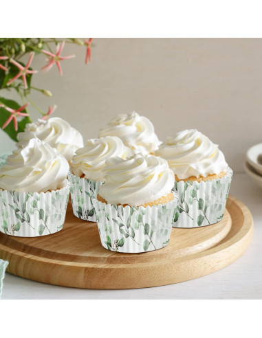 WILLBOND 300 Forros para Cupcakes Verde Diseño Hojas 8 cm