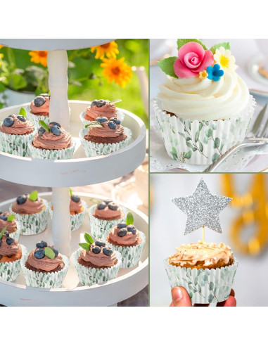 WILLBOND 300 Forros para Cupcakes Verde Diseño Hojas 8 cm