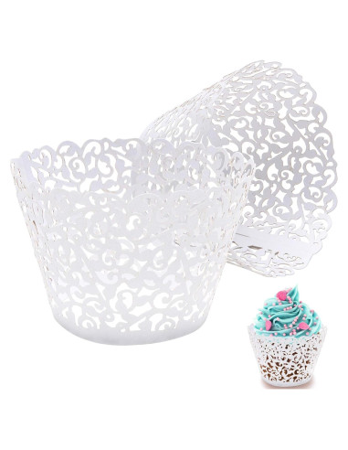 50 Fundas de Cupcake Blancas JinHuiCheng Encaje Decorativas