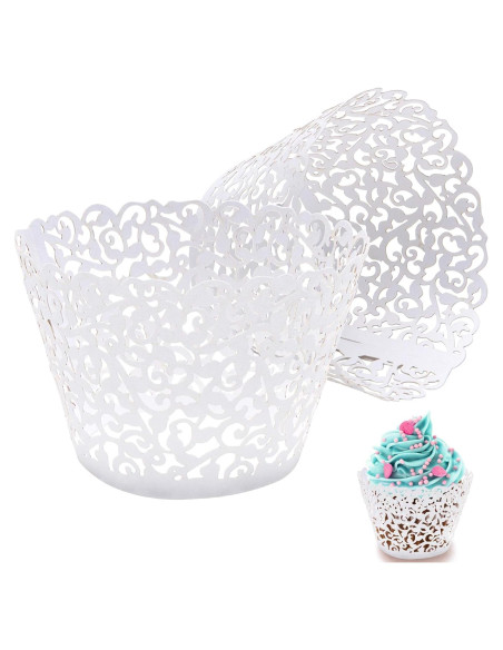50 Fundas de Cupcake Blancas JinHuiCheng Encaje Decorativas