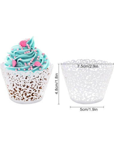 50 Fundas de Cupcake Blancas JinHuiCheng Encaje Decorativas