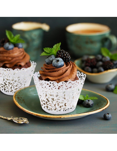 50 Fundas de Cupcake Blancas JinHuiCheng Encaje Decorativas