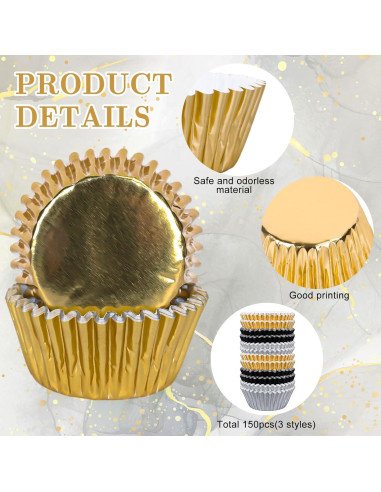 Forros de Cupcake Metálicos Whaline 150 Pcs Graduación