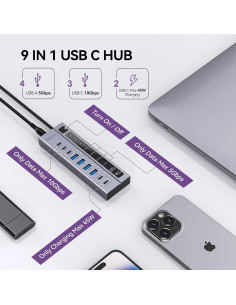 Hub USB-C Minisopuru 9 en 1 con Carga 45W y 10Gbps 2
