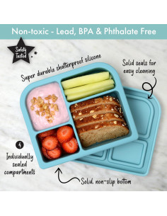 Caja Bento PrimaStella de Silicona 4 Compartimentos 16oz Azul 2