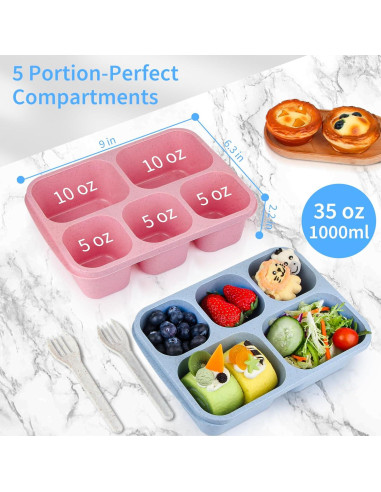 MaMix Bento Box 4 Piezas - Caja de Almuerzo 5 Compartimentos