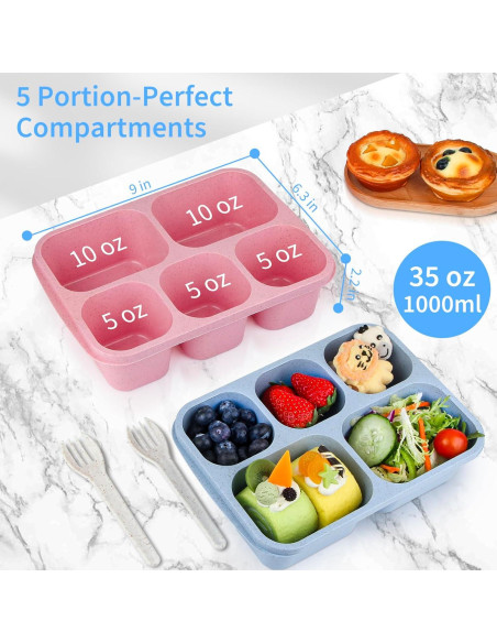 MaMix Bento Box 4 Piezas - Caja de Almuerzo 5 Compartimentos