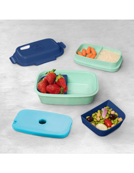 Caja Bento Healthy Packers Azul/Verde 4 Compartimentos 500ml