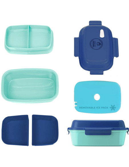 Caja Bento Healthy Packers Azul/Verde 4 Compartimentos 500ml