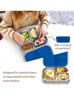 Caja Bento Acero Inoxidable BABHAMNESS 900ml 3 Compartimentos Azul 2