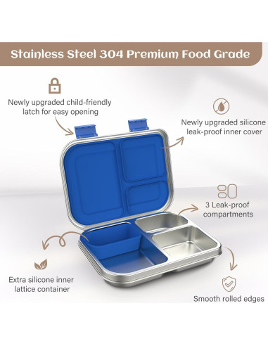 Caja Bento Acero Inoxidable BABHAMNESS 900ml 3 Compartimentos Azul
