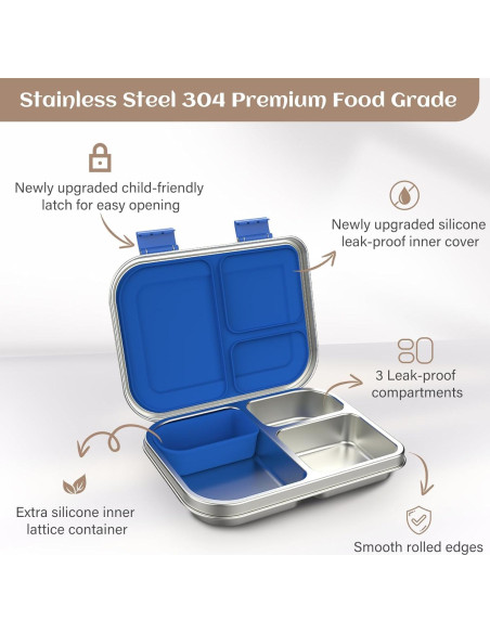 Caja Bento Acero Inoxidable BABHAMNESS 900ml 3 Compartimentos Azul Caja Bento Acero Inoxidable BABHAMNESS 900ml 3 Compartimentos Azul
