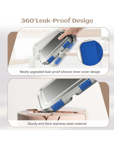 Caja Bento Acero Inoxidable BABHAMNESS 900ml 3 Compartimentos Azul