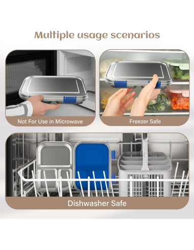 Caja Bento Acero Inoxidable BABHAMNESS 900ml 3 Compartimentos Azul