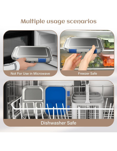 Caja Bento Acero Inoxidable BABHAMNESS 900ml 3 Compartimentos Azul Caja Bento Acero Inoxidable BABHAMNESS 900ml 3 Compartimentos Azul