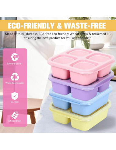 Caja Bento Reutilizable AWTBDP, 4 Contenedores 3 y 4 Compartimentos