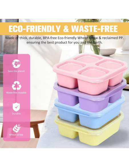 Caja Bento Reutilizable AWTBDP, 4 Contenedores 3 y 4 Compartimentos Caja Bento Reutilizable AWTBDP, 4 Contenedores 3 y 4 Compartimentos