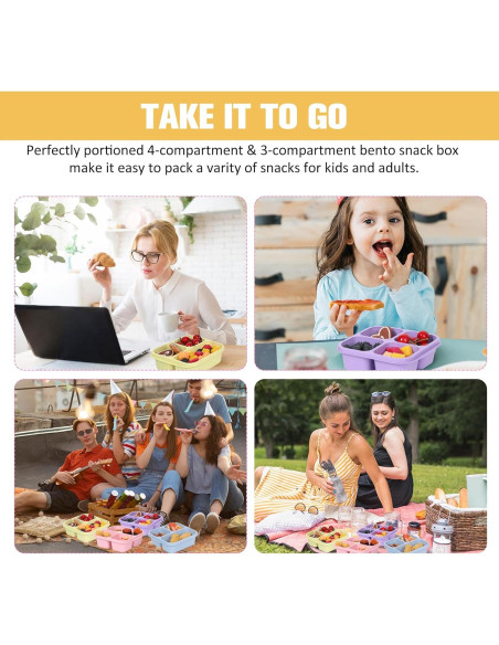 Caja Bento Reutilizable AWTBDP, 4 Contenedores 3 y 4 Compartimentos Caja Bento Reutilizable AWTBDP, 4 Contenedores 3 y 4 Compartimentos
