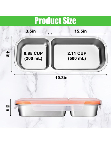 Contenedor de Snack Palksky Acero Inoxidable 2 Compartimentos 0.6L