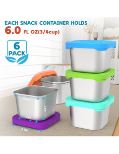 Paquete de 6 Contenedores de Snack CasaCulina 180ml Acero Inoxidable 2