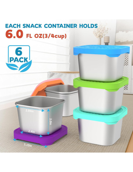 Paquete de 6 Contenedores de Snack CasaCulina 180ml Acero Inoxidable