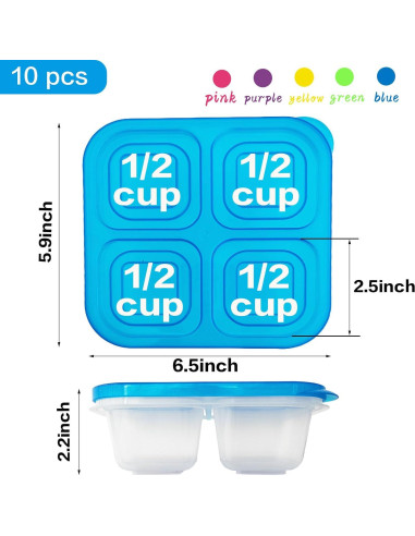 10 Cajas de Snack Multicolores 4 Compartimentos Reutilizables