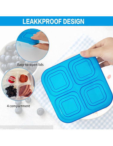 10 Cajas de Snack Multicolores 4 Compartimentos Reutilizables