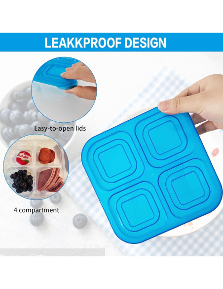 10 Cajas de Snack Multicolores 4 Compartimentos Reutilizables