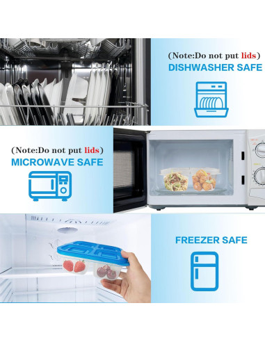 10 Cajas de Snack Multicolores 4 Compartimentos Reutilizables