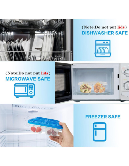 10 Cajas de Snack Multicolores 4 Compartimentos Reutilizables