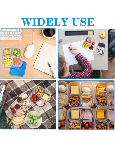 10 Cajas de Snack Multicolores 4 Compartimentos Reutilizables