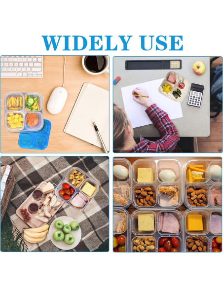 10 Cajas de Snack Multicolores 4 Compartimentos Reutilizables