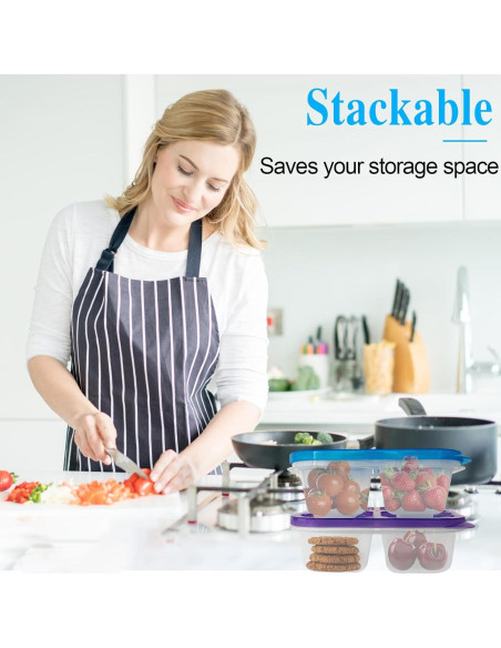 10 Cajas de Snack Multicolores 4 Compartimentos Reutilizables