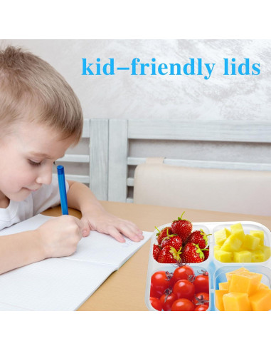 10 Cajas de Snack Multicolores 4 Compartimentos Reutilizables