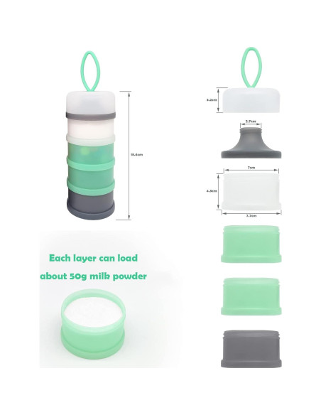 Dispensador de Fórmula para Bebés LADISO 4 Compartimentos Verde