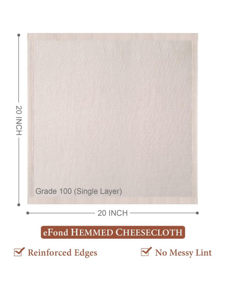 Paños de Queso eFond 3PCS Grado 100 50.8x50.8 cm Reutilizables