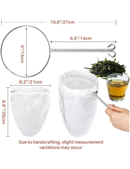 3 Bolsas de Malla Fina RAINFLOW con Mango Acero Inoxidable