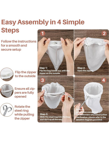 3 Bolsas de Malla Fina RAINFLOW con Mango Acero Inoxidable