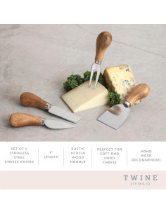 Juego de Cuchillos de Queso Gourmet Twine - Acero Inoxidable y Madera, Set de 4 2