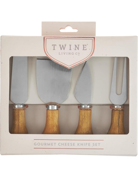 Juego de Cuchillos de Queso Gourmet Twine - Acero Inoxidable y Madera, Set de 4 Juego de Cuchillos de Queso Gourmet Twine - Acero Inoxidable y Madera, Set de 4