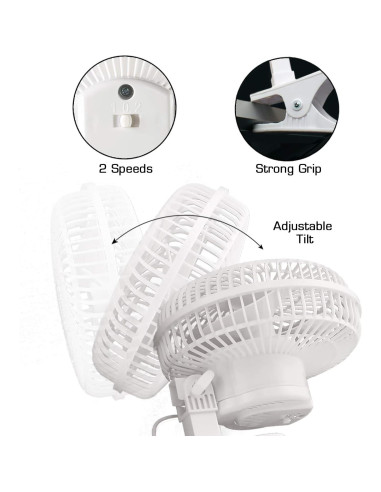 Ventilador de Clip Hurricane 15 cm 2 Velocidades Blanco