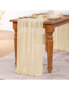 Camino de Mesa Boho MLMW 4.1m Gasa Cheesecloth Rústico 2