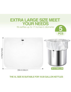 Chumia 5 Bolsas de Filtrado Reutilizables 66 x 56 cm para Queso y Vino 2