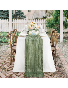 Paquete de 12 Caminos de Mesa de Gasa Verde Salvia 55x300cm 2