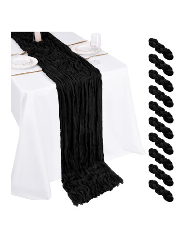 Paquete de 10 Caminos de Mesa de Gasa Negra 43x274 cm para Bodas