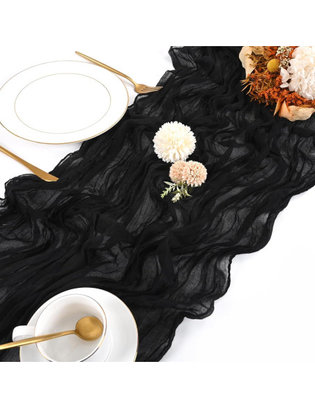 Paquete de 10 Caminos de Mesa de Gasa Negra 43x274 cm para Bodas