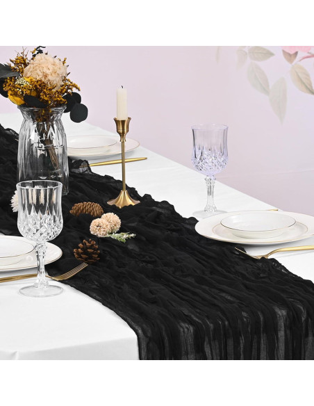 Paquete de 10 Caminos de Mesa de Gasa Negra 43x274 cm para Bodas