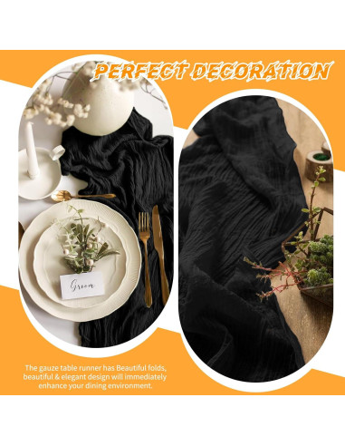 Paquete de 10 Caminos de Mesa de Gasa Negra 43x274 cm para Bodas