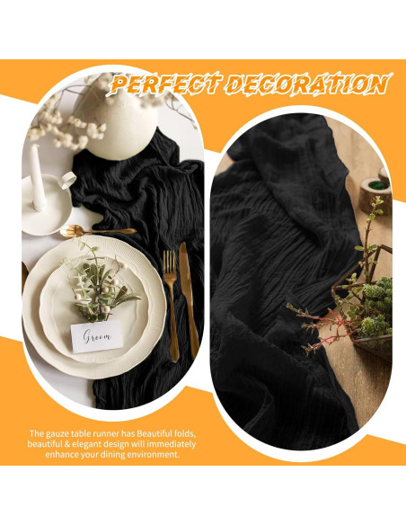 Paquete de 10 Caminos de Mesa de Gasa Negra 43x274 cm para Bodas