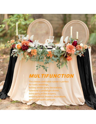 Paquete de 10 Caminos de Mesa de Gasa Negra 43x274 cm para Bodas